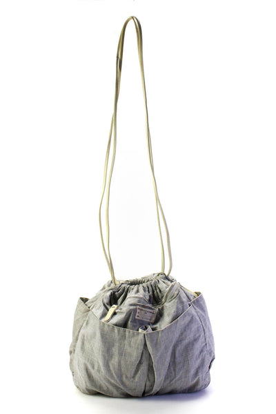 Brunello Cucinelli Womens Double Strap Drawstring Cotton Bucket Handbag Gray