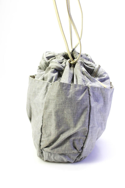 Brunello Cucinelli Womens Double Strap Drawstring Cotton Bucket Handbag Gray