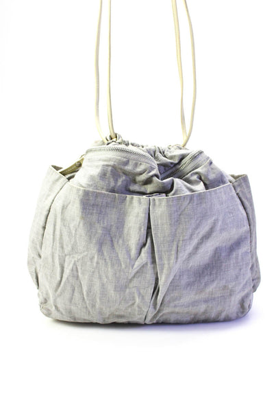 Brunello Cucinelli Womens Double Strap Drawstring Cotton Bucket Handbag Gray