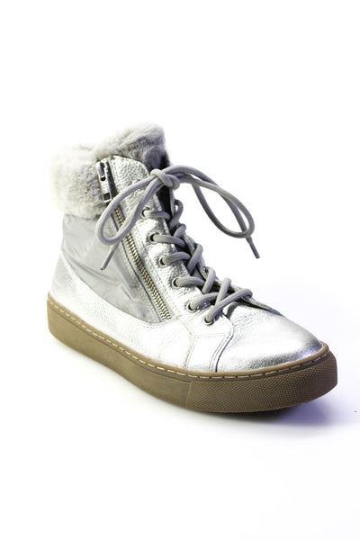 Cougar Womens Silver Fuzzy Lace Up High Top Combat Boots Shoes Size 8