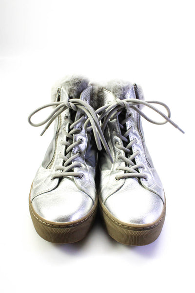 Cougar Womens Silver Fuzzy Lace Up High Top Combat Boots Shoes Size 8