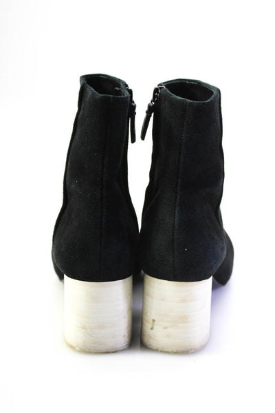 Mercedes Castillo Womens Black Suede White Block Heels Ankle Boots Shoes Size 8