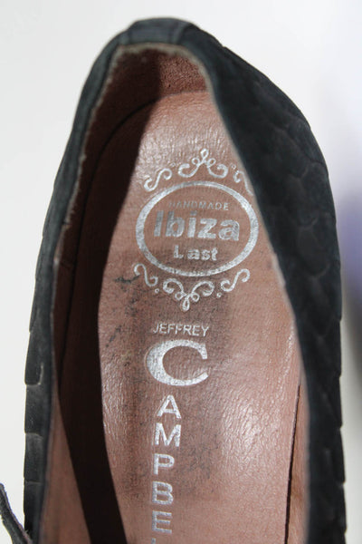 Ibiza Last Jeffrey Campbell Womens Black Reptile Print Buckle Heels Shoes Size 8