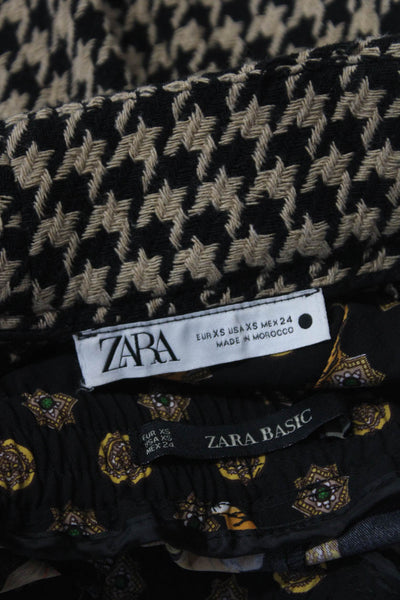 Zara Womens Brown Houndstooth Print High Rise Crop Wide Leg Pants Size XS lot 2