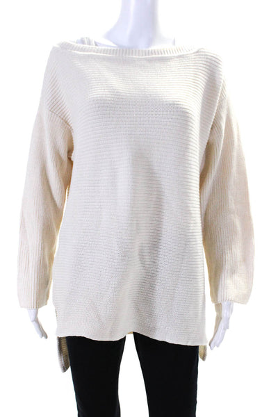 Relais Womens Boat Neck Side Split Pullover Sweater Ecru Cotton Size Medium