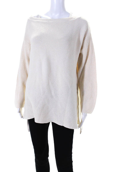 Relais Womens Boat Neck Side Split Pullover Sweater Ecru Cotton Size Medium