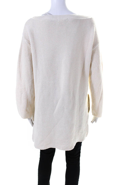 Relais Womens Boat Neck Side Split Pullover Sweater Ecru Cotton Size Medium