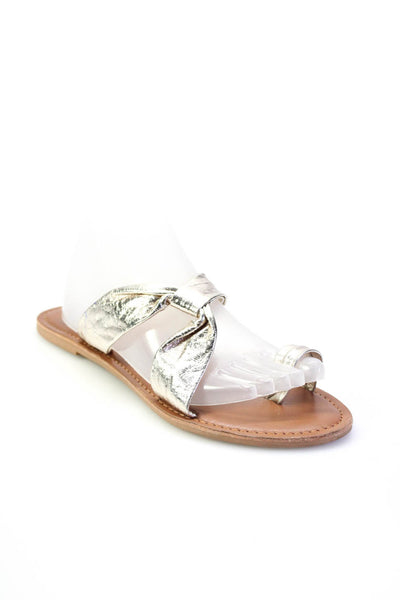 Seychelles Womens Metallic Foil Toe Ring Flat Slides Sandals Silver Size 10