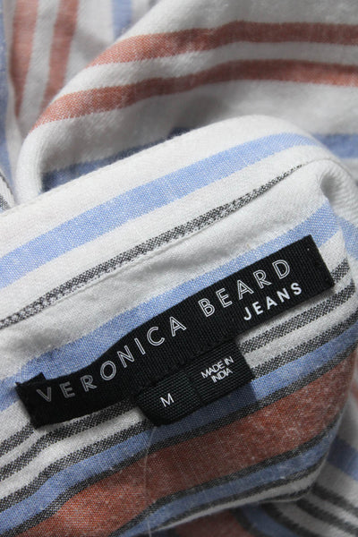 Veronica Beard Jeans Womens Button Front Striped Shirt White Multi Size Medium