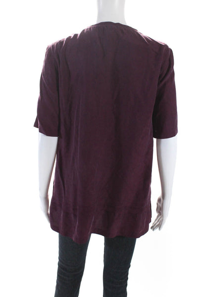 Burberry Brit Womens Short Sleeve Scoop Neck Silk Shirt Merlot Red Size Medium