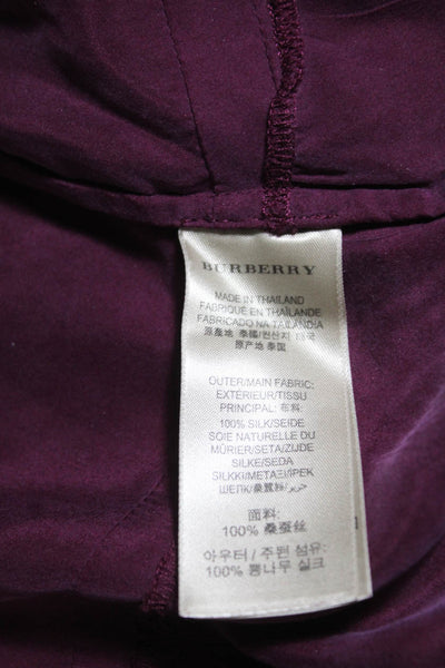 Burberry Brit Womens Short Sleeve Scoop Neck Silk Shirt Merlot Red Size Medium