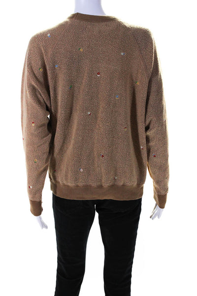 The Great Womens Crew Neck Floral Embroidered Fleece Sweatshirt Brown Size 1