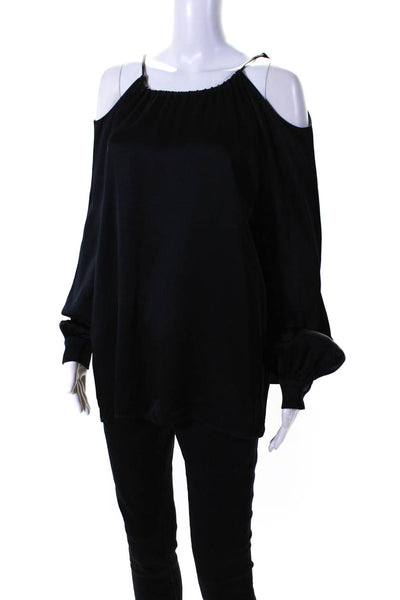 Rosetta Getty Womens Black Tie Back Cold Shoulder Long Sleeve Blouse Top Size 8