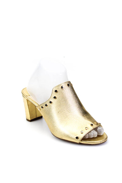 Jimmy Choo Womens Block Heel Studded Metallic Sandals Gold Leather Size 38