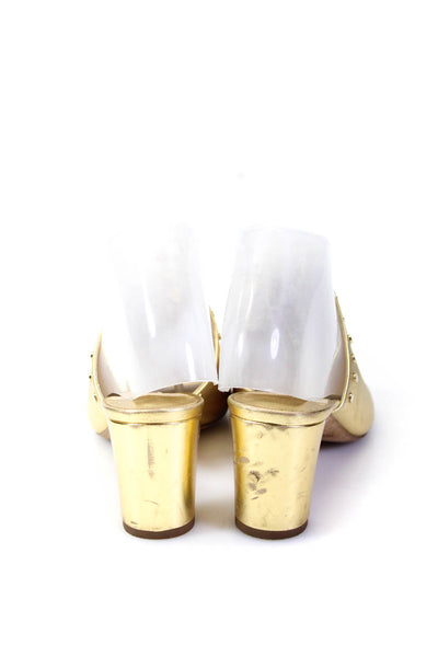 Jimmy Choo Womens Block Heel Studded Metallic Sandals Gold Leather Size 38
