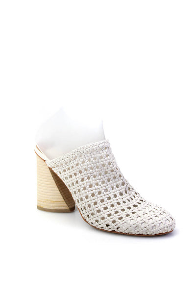 Dolce Vita Womens Block Heel Woven Leather Mules Pumps White Size 7.5
