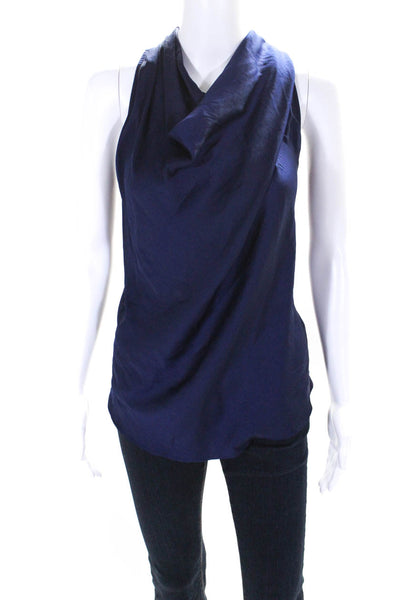 Helmut Helmut Lang Womens Back Zip Sleeveless Crew Neck Satin Top Blue Petite