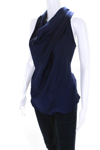 Helmut Helmut Lang Womens Back Zip Sleeveless Crew Neck Satin Top Blue Petite