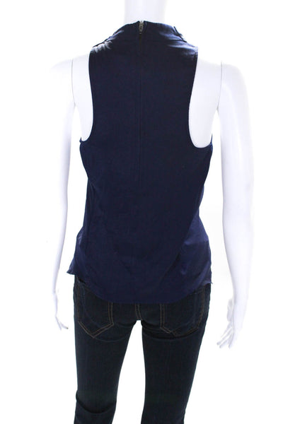 Helmut Helmut Lang Womens Back Zip Sleeveless Crew Neck Satin Top Blue Petite