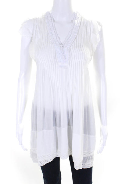 Poupette St. Barth Womens Short Sleeve AFringe High Low Top White Size XS