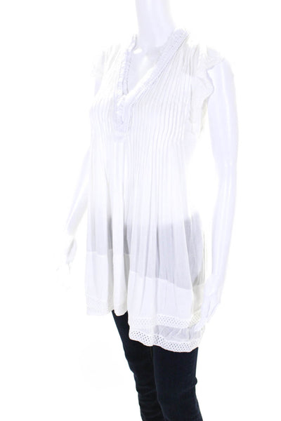 Poupette St. Barth Womens Short Sleeve AFringe High Low Top White Size XS