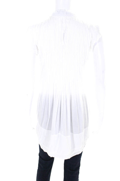 Poupette St. Barth Womens Short Sleeve AFringe High Low Top White Size XS