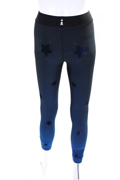 Ultracor Womens Elastic Waistband Velvet Star Ombre Leggings Blue Size Small