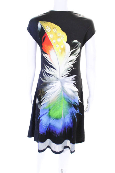 Mary Katrantzou Womens Sleeveless Feather Print Knit Dress Black Multi Medium