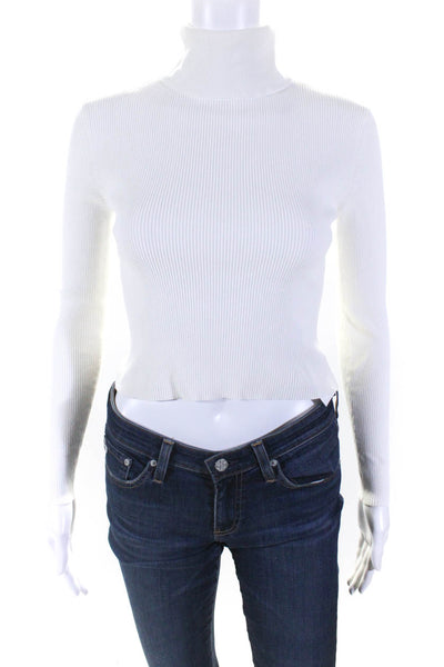 ALC Womens 3/4 Sleeve Turtleneck Ribbed Knit Shirt White Cotton Size Extra Small