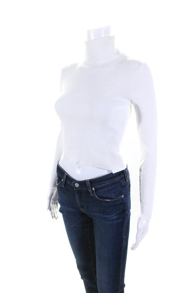 ALC Womens 3/4 Sleeve Turtleneck Ribbed Knit Shirt White Cotton Size Extra Small