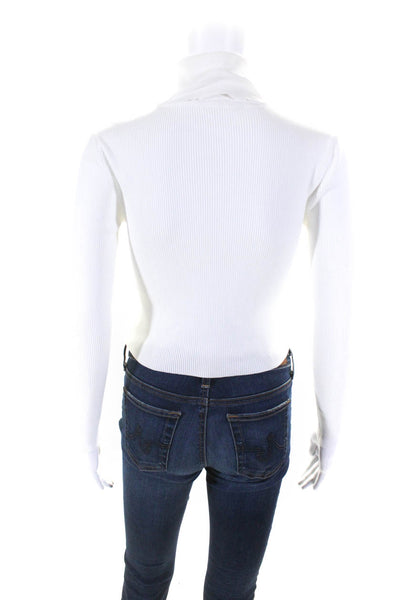 ALC Womens 3/4 Sleeve Turtleneck Ribbed Knit Shirt White Cotton Size Extra Small