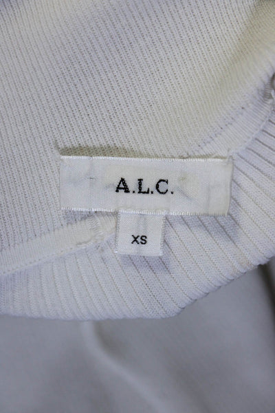 ALC Womens 3/4 Sleeve Turtleneck Ribbed Knit Shirt White Cotton Size Extra Small