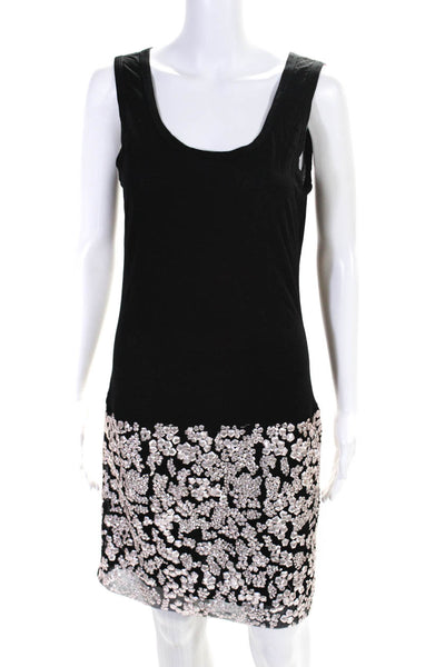 Vera Wang Womens Sleeveless Scoop Neck Embellished Trim Dress Black Size Small