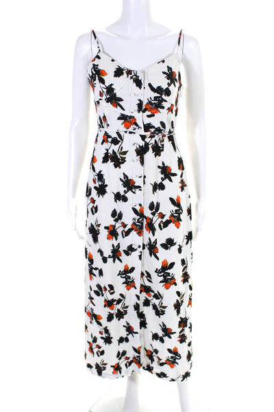 Derek Lam Womens Button Front Spaghetti Strap Floral Midi Dress White Multi 2