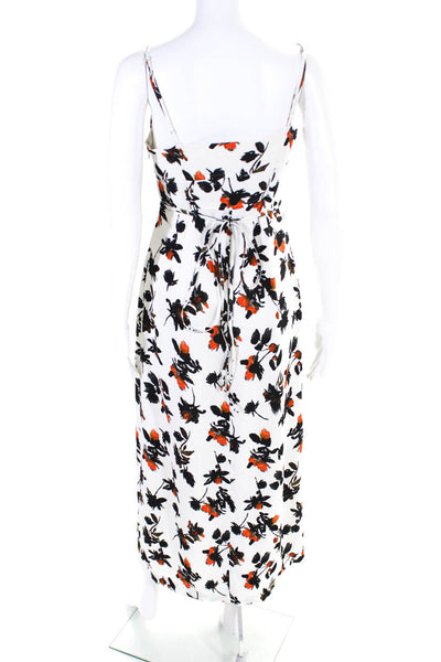 Derek Lam Womens Button Front Spaghetti Strap Floral Midi Dress White Multi 2