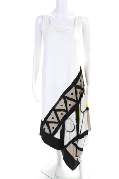 D. Exterior Womens Sleeveless Scoop Neck Abstract Midi Dress White Multi Medium