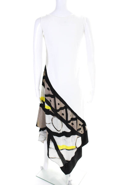 D. Exterior Womens Sleeveless Scoop Neck Abstract Midi Dress White Multi Medium