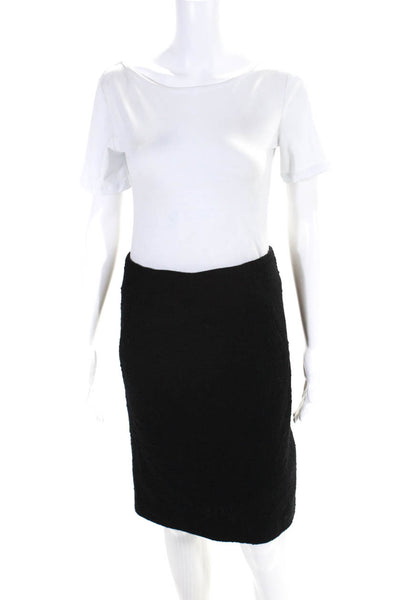 Theory Womens Black Wool Textured Lined Zip Back Knee Length Pencil Skirt Size 4