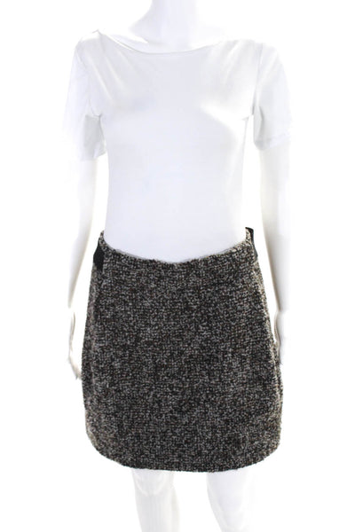 Chloe Womens Brown Wool Textured Elastic Waist Lined Mini A-Line Skirt Size 38