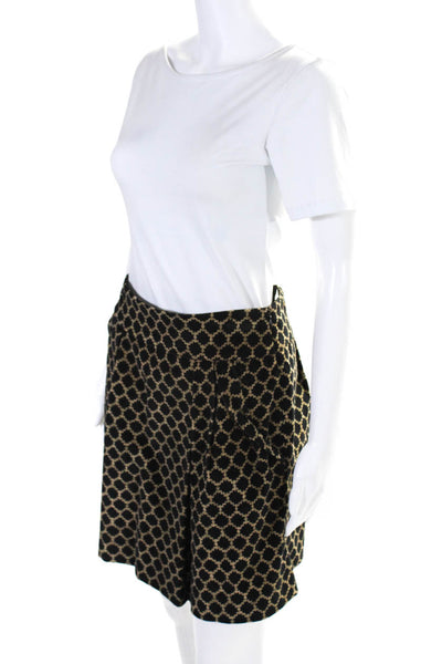 Etro Womens Black Brown Printed Velour Cotton Pleated Mini A-Line Skirt Size 42
