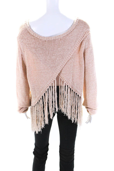 English Factory Womens Pink Fringe Edge Open Back Crew Neck Sweater Top Size L