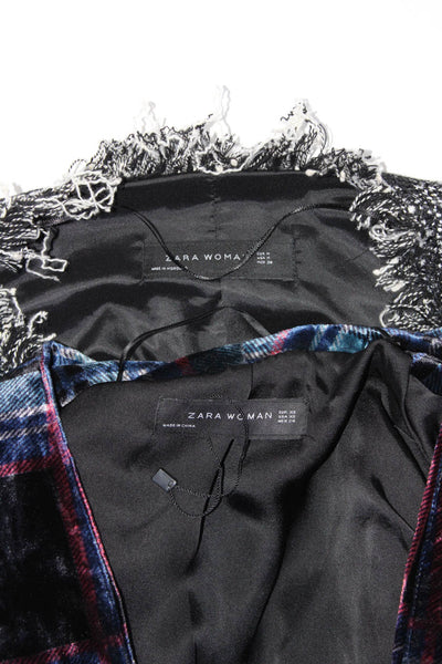 Zara Womens Black Fringe Textured Open Front Long Sleeve Jacket Size M XS lot 2