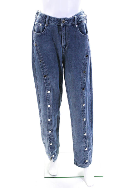 Maniere De Voir Womens Blue Button Detail High Rise Straight Leg Jeans Size 8