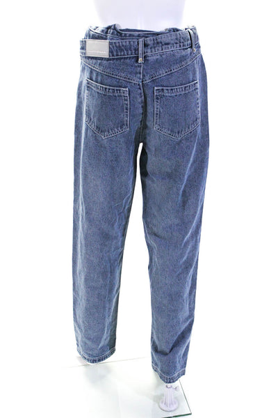 Maniere De Voir Womens Blue Button Detail High Rise Straight Leg Jeans Size 8