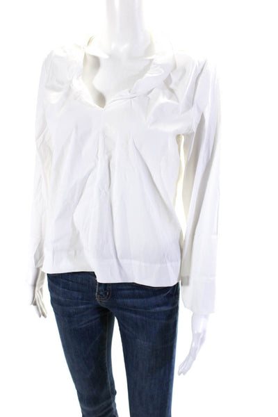 Antonelli Womens Cotton Collared Long Sleeve Pullover Blouse Top White Size 44
