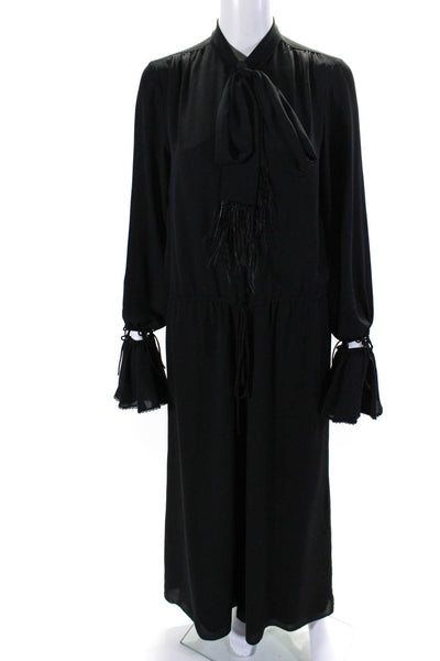 Alexis Womens Drawstring Waist Long Sleeve Button Up Jumpsuit Black Size XS