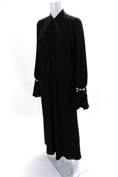 Alexis Womens Drawstring Waist Long Sleeve Button Up Jumpsuit Black Size XS