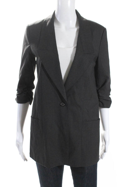 Elizabeth and James Womens Single Button Half Sleeve Blazer Jacket Gray Size 6