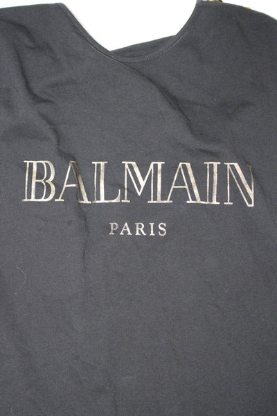Balmain Womens Black Cotton Graphic Print Crew Neck Sleeveless Tank Top Size 38