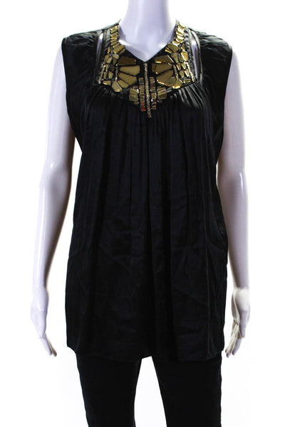 Givenchy Womens Black Silk Embellished V-Neck Sleeveless Blouse Top Size 40